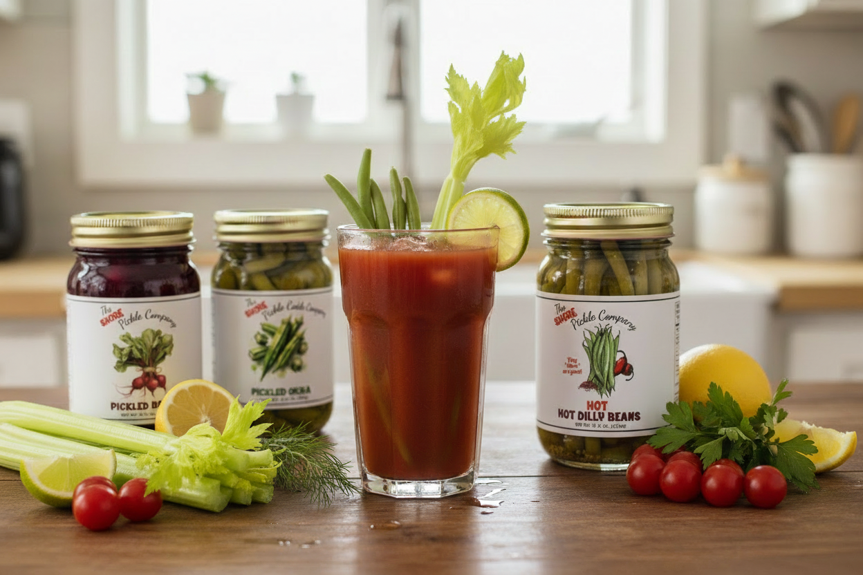 Bloody Mary scene with sharp product images