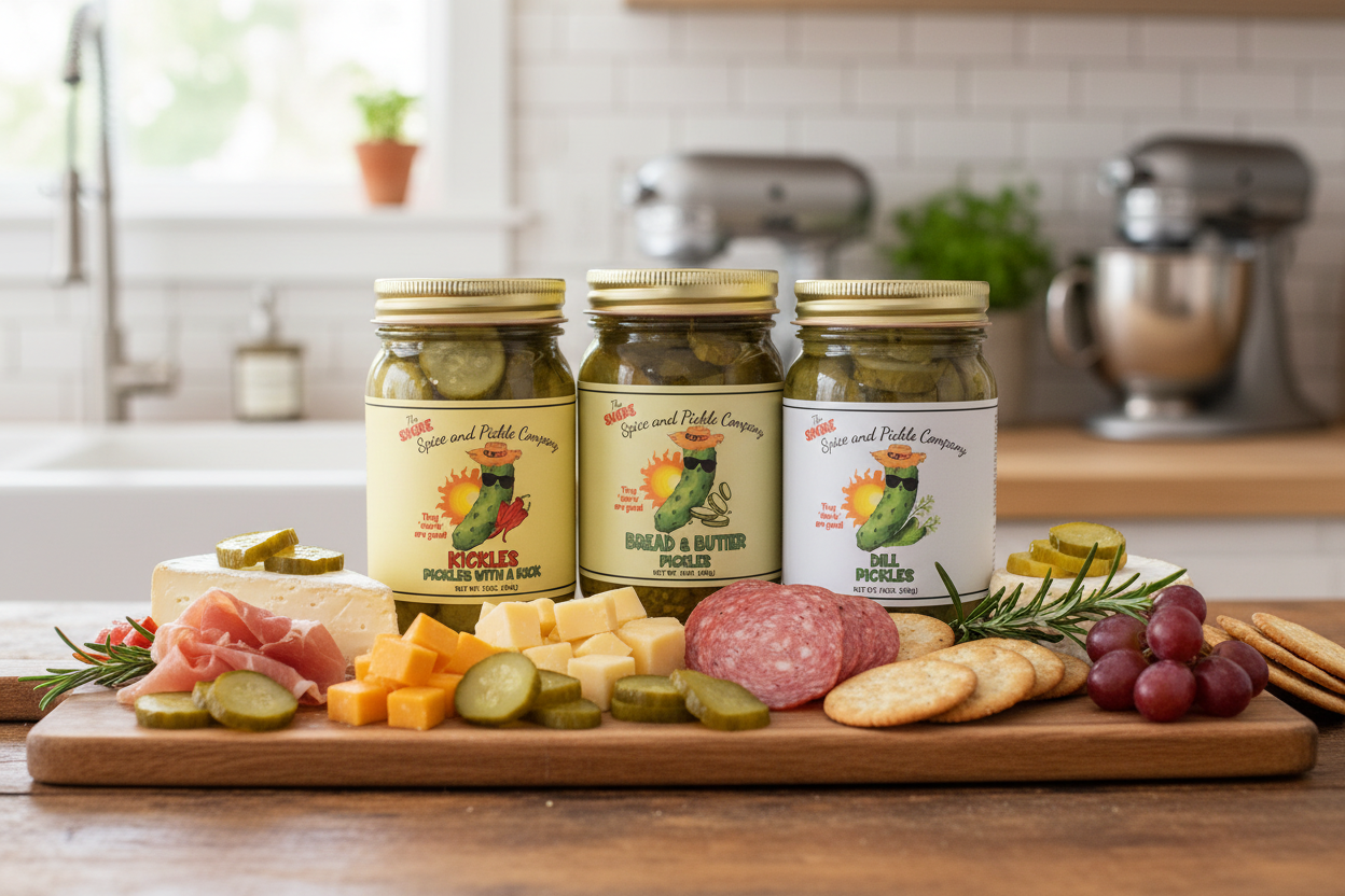 Shore Pickles trio with charcuterie board